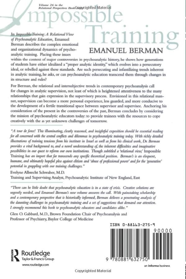 Impossible Training by Emanuel Berman – Routledge Psychoanalytic Education Book view 3