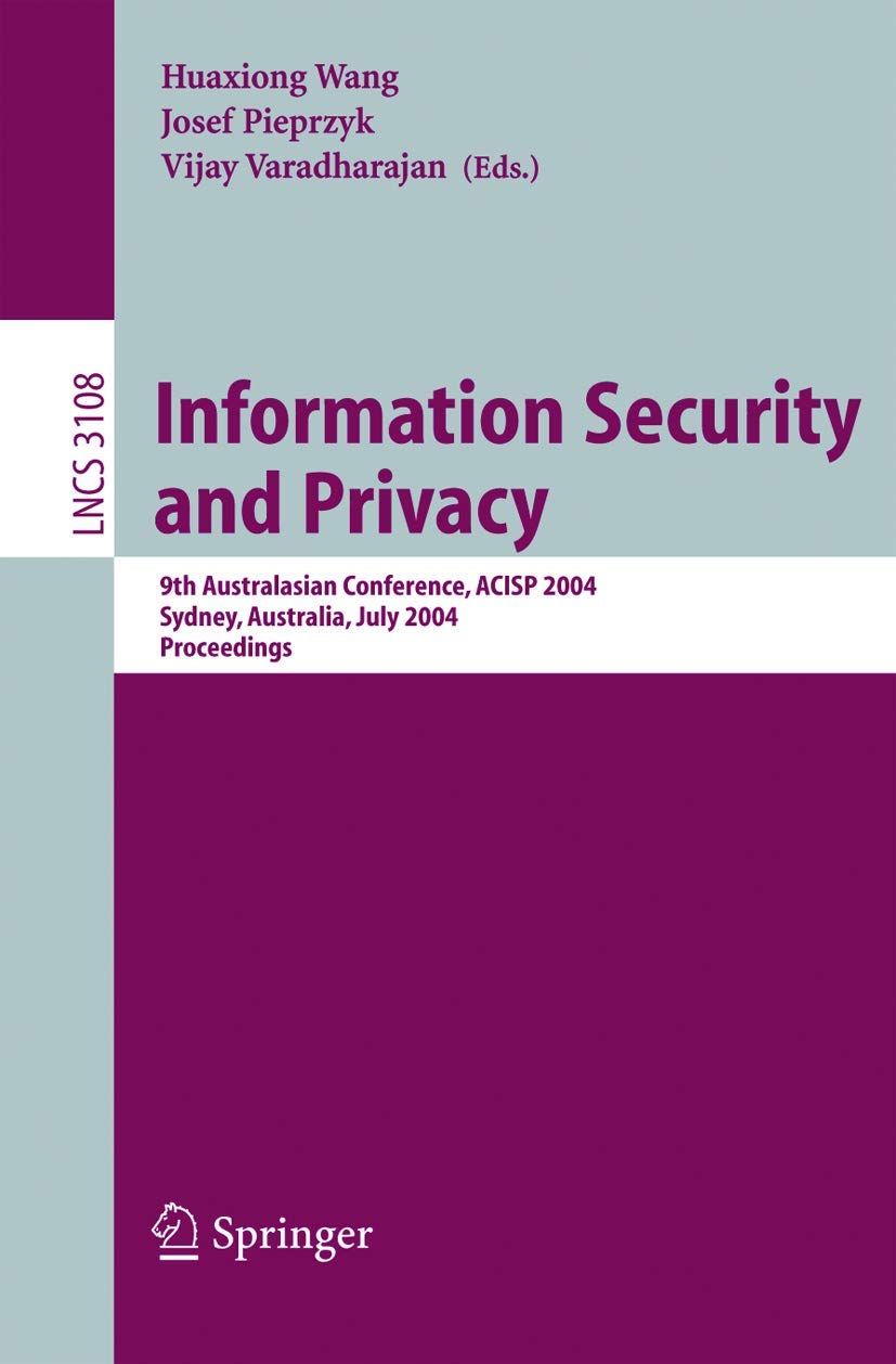 Buy Information Security and Privacy: 9th Australasian Conferenc — BookShops.in
