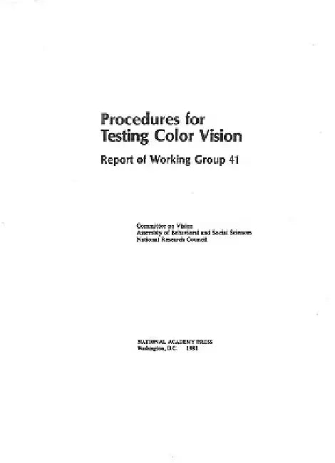Buy Procedures for Testing Color Vision (English, National Research Council | Division of Behavioral, Social Scienc | Commission on Behavioral, Social Scie) — BookShops.in