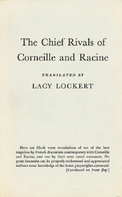 Buy Chief Rivals of Corneille and Racine (English, Lacy Lockert) — BookShops.in