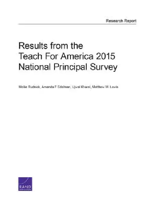 Buy Results from the Teach for America 2015 National Principal Survey | by Mollie Rudnick | Amanda F. Edelman | Ujwal Kharel | RAND Corporation | by Mollie Rudnick | Amanda F. Edelman | Ujwal Kharel | RAND Corporation | by Mollie Rudnick | Amanda F. Edelman | Ujwal Kharel | RAND Corporation | by Mollie Rudnick | Amanda F. Edelman | Ujwal Kharel | RAND Corporation | by Mollie Rudnick | Amanda F. Edelman | Ujwal Kharel | RAND Corporation | by Mollie Rudnick | Amanda F. Edelman | Ujwal Kharel | RAND Co โ BookShops.in