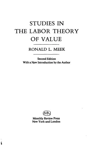 Buy Studies in the Labor Theory of Value (English, Ronald L. Meek) — BookShops.in