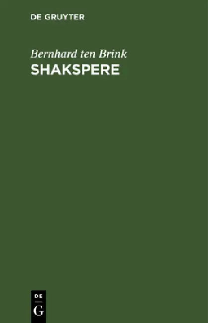 Buy Shakspere (English, Bernhard Ten Brink) — BookShops.in