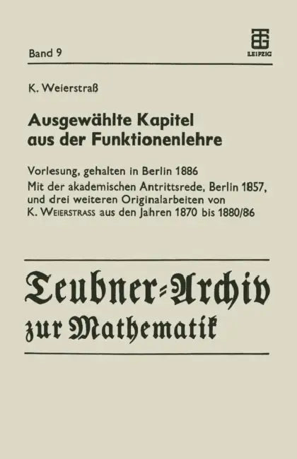 Buy Ausgewählte Kapitel Aus Der Funktionenlehre (English, Karl Weierstrass | Reinhard Siegmund-Schultze) — BookShops.in