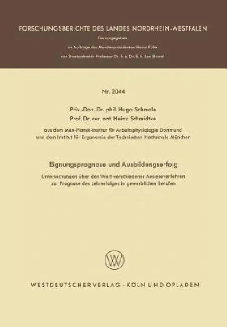 Buy Eignungsprognose Und Ausbildungserfolg (English, Hugo Schmale) โ BookShops.in