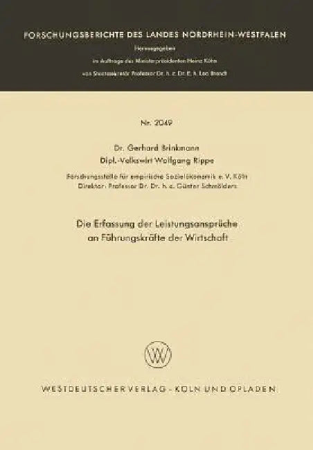 Buy Die Erfassung Der Leistungsansprüche an Führungskräfte Der Wirtschaft (English, Gerhard Brinkmann) — BookShops.in