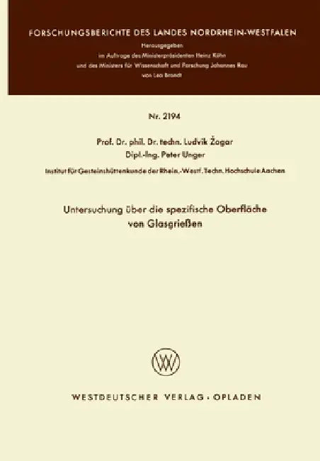 Buy Untersuchung über die spezifische Oberfläche von Glasgrießen (English, Ludvik Zagar) — BookShops.in