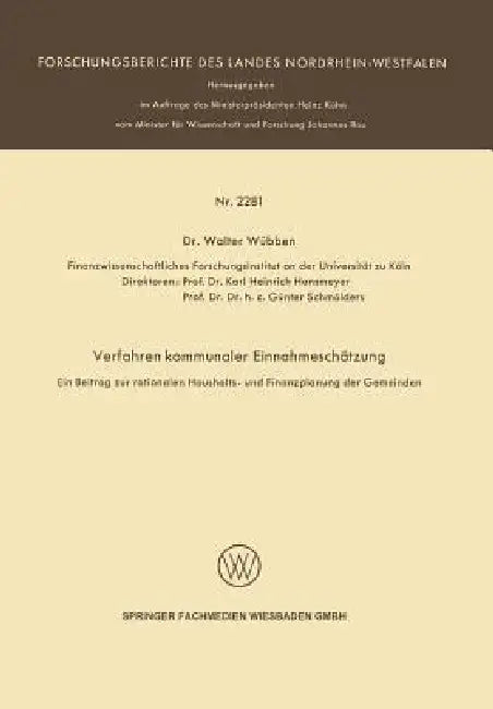 Buy Verfahren Kommunaler Einnahmeschätzung -- Ein Beitrag Zur Rationalen Haushalts- Und Finanzplanung De (English, Walter Wübben) — BookShops.in