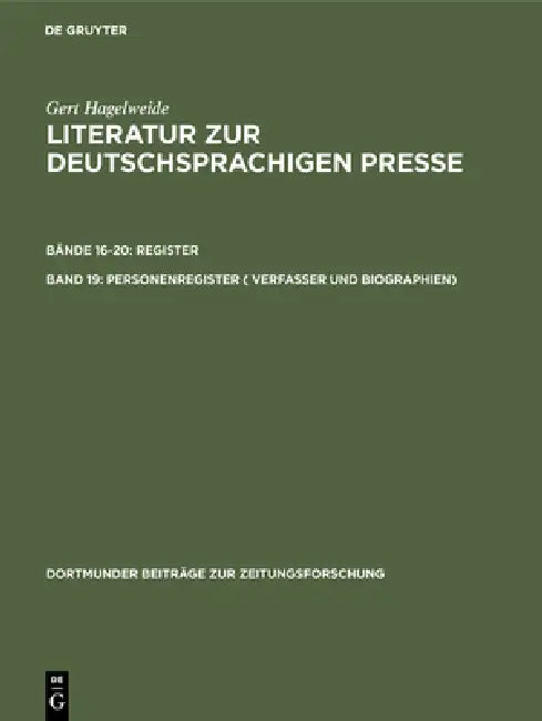 Buy Personenregister ( Verfasser Und Biographien) (English, Gert Hagelweide) — BookShops.in