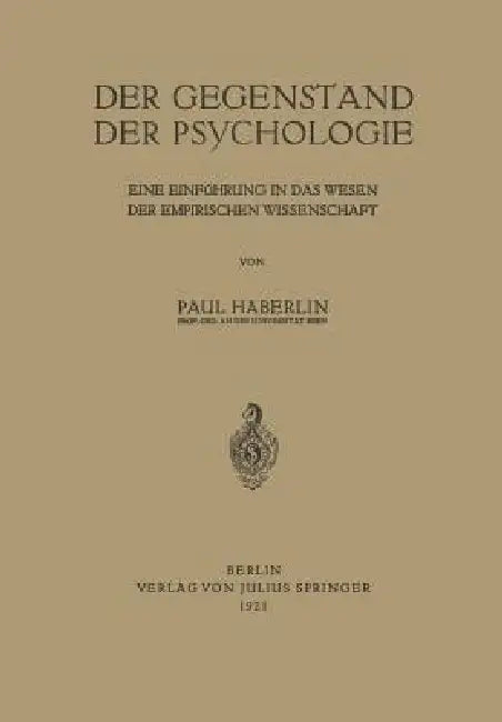 Buy Der Gegenstand Der Psychologie | by Paul Häberlin | Springer — BookShops.in