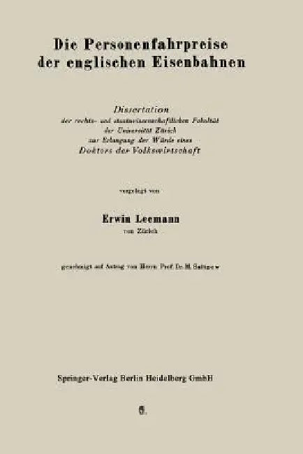 Buy Die Personenfahrpreise Der Englischen Eisenbahnen (English, Erich Leemann) — BookShops.in