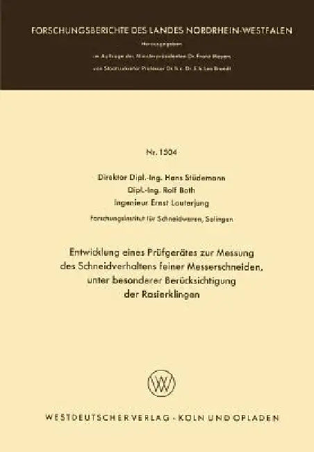 Buy Entwicklung Eines Prüfgerätes Zur Messung Des Schneidverhaltens Feiner Messerschneiden, Unter Besond (English, Hans Stüdemann) — BookShops.in