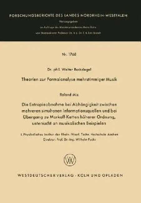 Buy Theorien zur Formalanalyse mehrstimmiger Musik: Walter Reckziegel, VS Verlag, German Hardcover, 1967 Edition – Music Theory & Analysis Textbook — BookShops.in