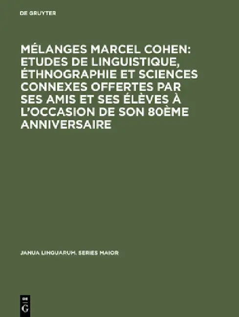Buy Mélanges Marcel Cohen (English, Marcel Cohen) — BookShops.in